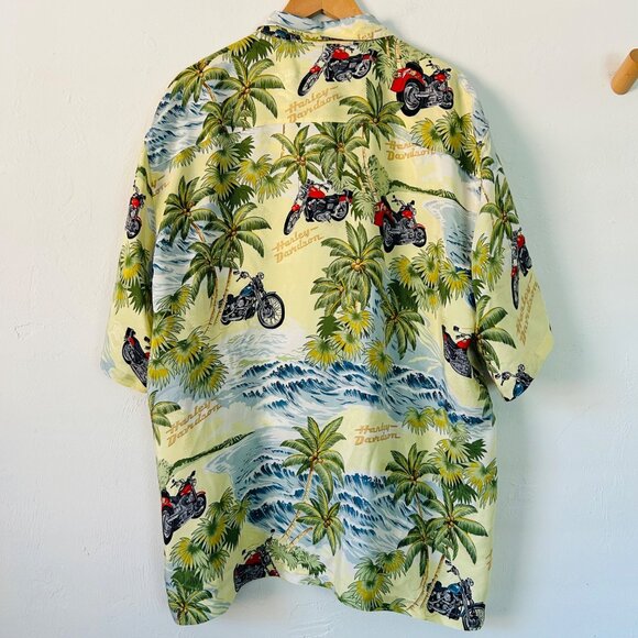 Harley-Davidson Tori Richard 2XL Hawaiian Shirt 100% Silk Palm & Motorcycles - Picture 7 of 11